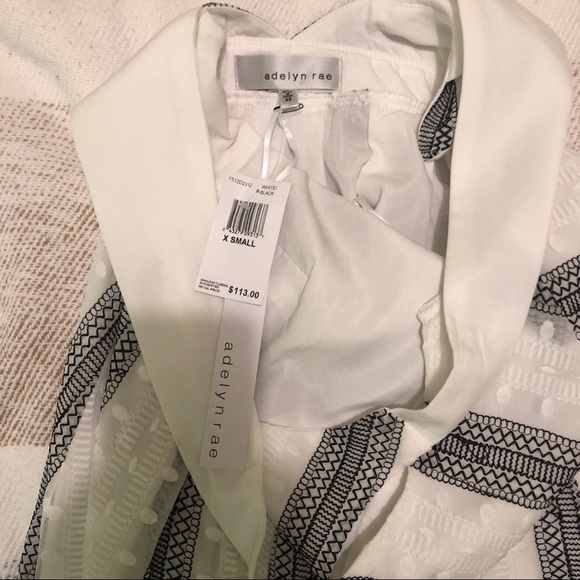 🏷️ adelyn rae white polka dot dress with black embroidery & criss cross back - Picture 11 of 12